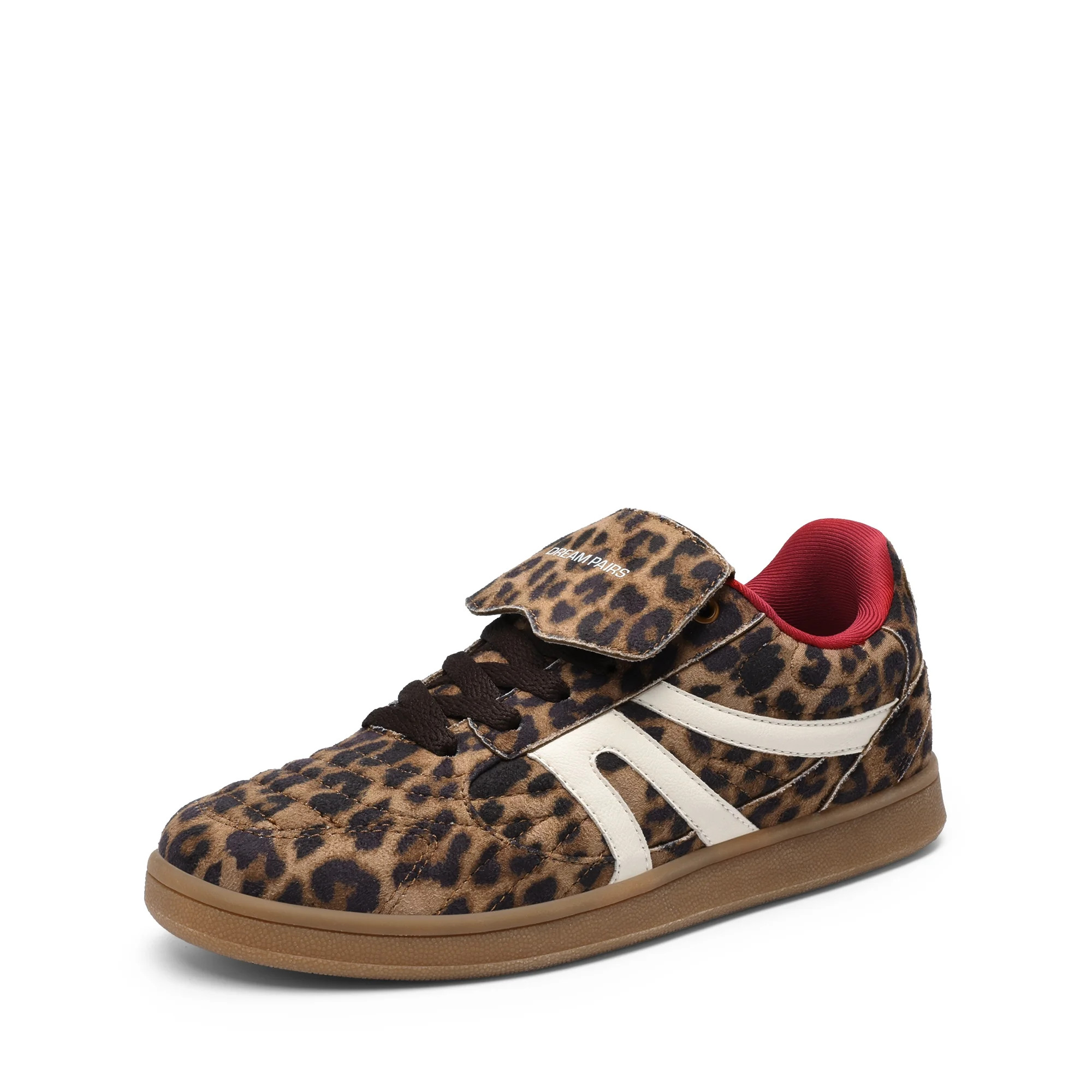 DREAM PAIRS Girls' Leopard Print Sneakers with Hook & Loop Strap and Lace-Up Casual Shoes | Walmart (US)