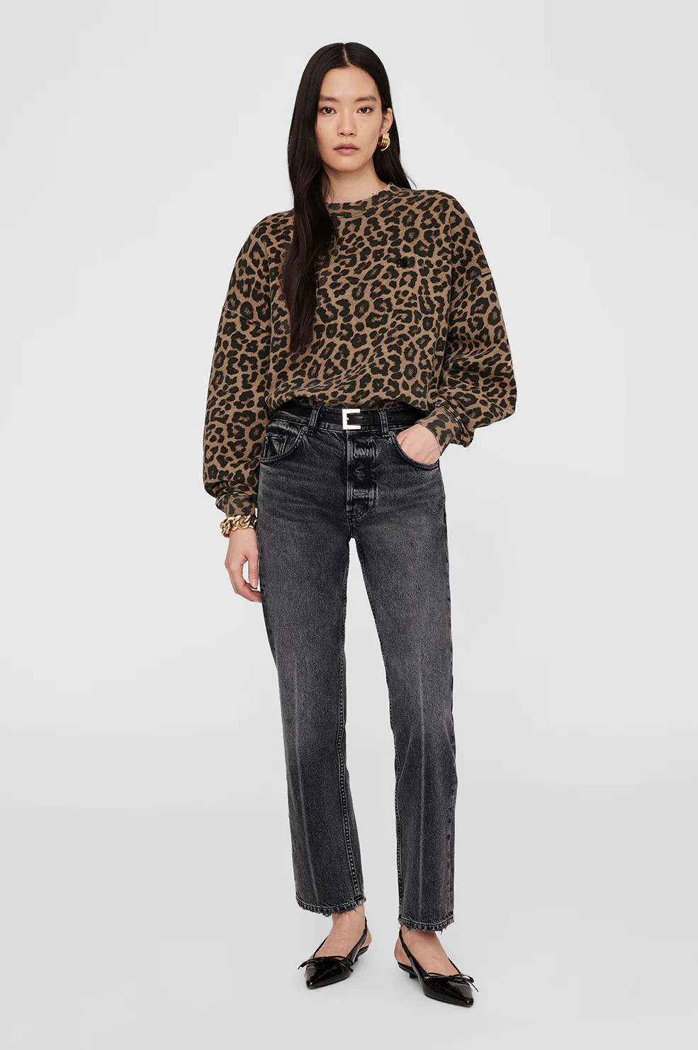 Miles Sweatshirt - Black And Brown Leopard | Anine Bing