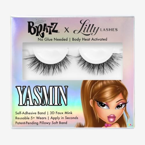 Lilly Lashes BRATZ Collab Yasmin Lash, Self-Adhesive Full Volume Medium Length Rounded Flare, 13mm Boho Criss-Cross Faux Mink, Reusable Press On Lashes, No Glue Needed, 25th Anniversary Limited | Amazon (US)