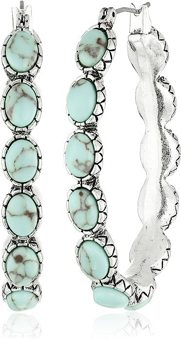 Lucky Brand Silver-Tone and Faux Turquoise Hoop Earrings | Amazon (US)