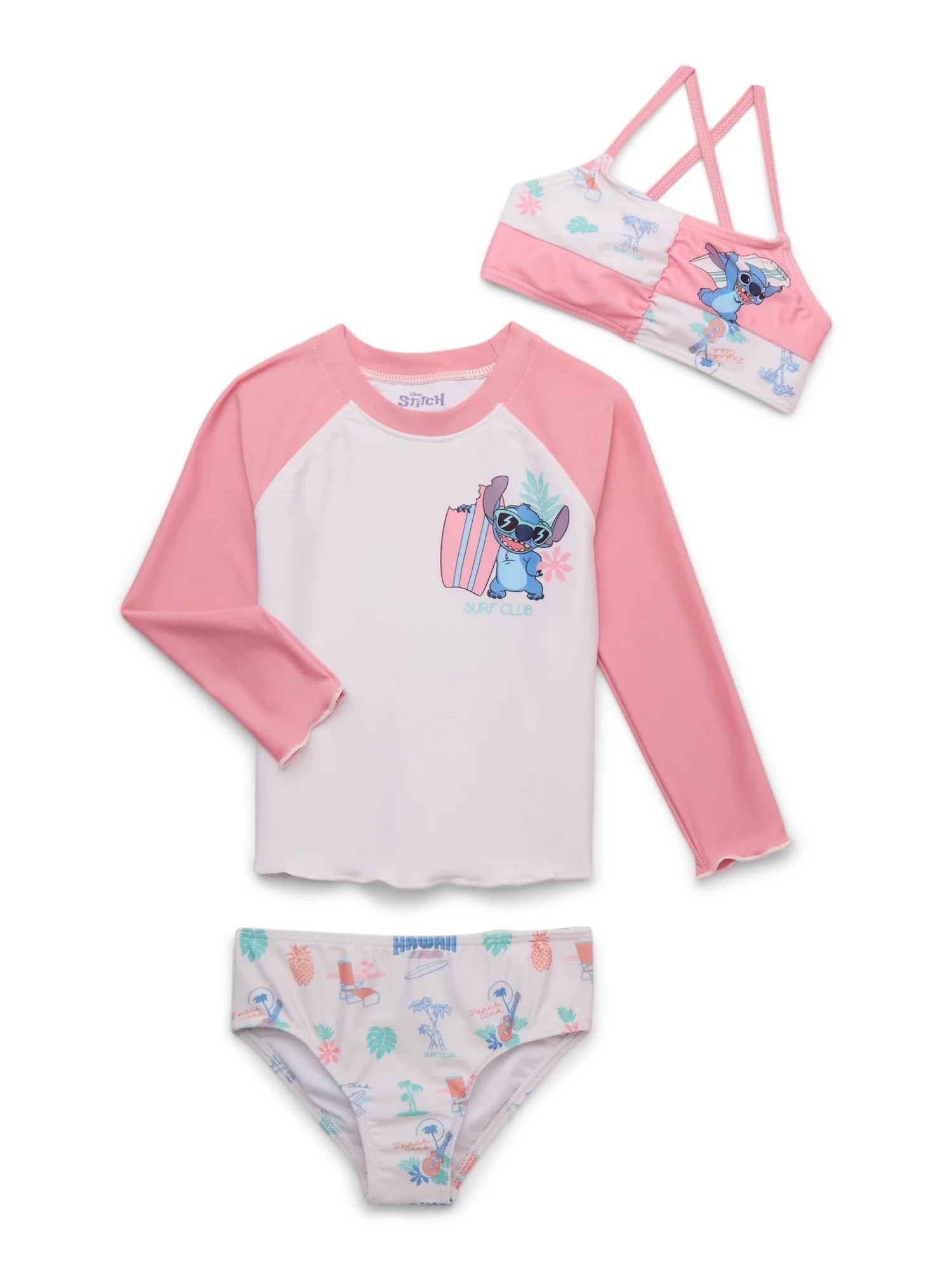 Character Toddler Girl Rash Guard and Bikini Swimsuit Set, 3-Piece, Sizes 12M-5T | Walmart (US)