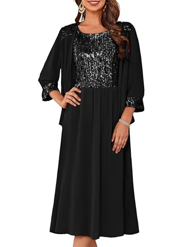 GRACE KARIN Sequin Dress for Women 2025 Mother of The Bride Dresses Wedding Guest Formal Chiffon Evening Gown Black S | Amazon (US)
