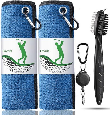 Favritt Golf Towel for Golf Bag with Clip and Accessories Set |2 Golf Towels | Golf Cleaning Brus... | Amazon (US)
