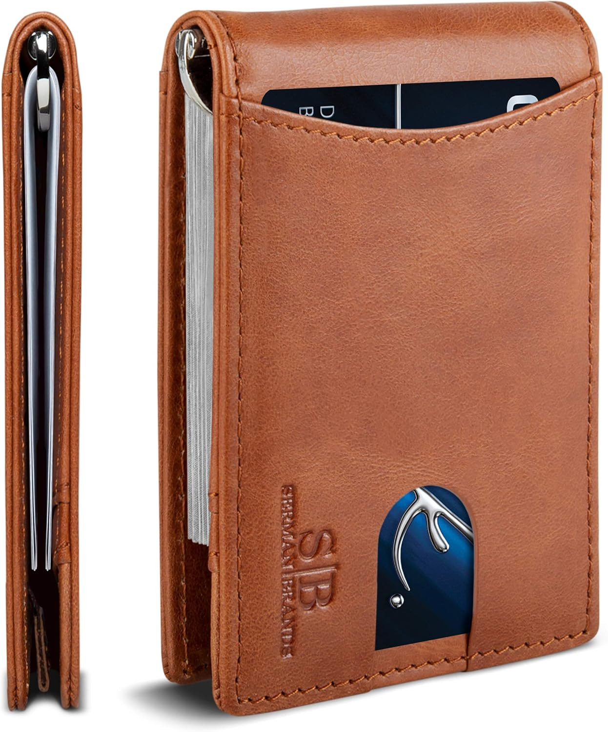 SERMAN BRANDS RFID Blocking Slim Bifold Genuine Leather Minimalist Front Pocket Wallets for Men w... | Amazon (US)