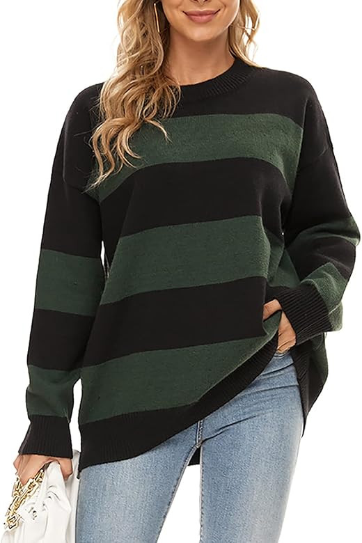 Fantaslook Striped Sweater Women Crewneck Oversized Pullover Sweaters Knit Color Block | Amazon (US)