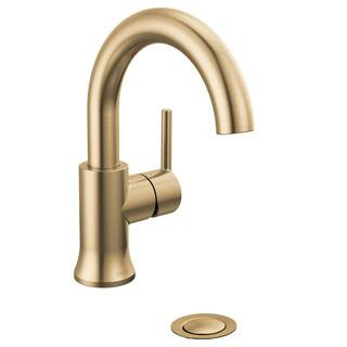 Delta Trinsic Single Hole Single-Handle Bathroom Faucet with Metal Drain Assembly in Champagne Br... | The Home Depot