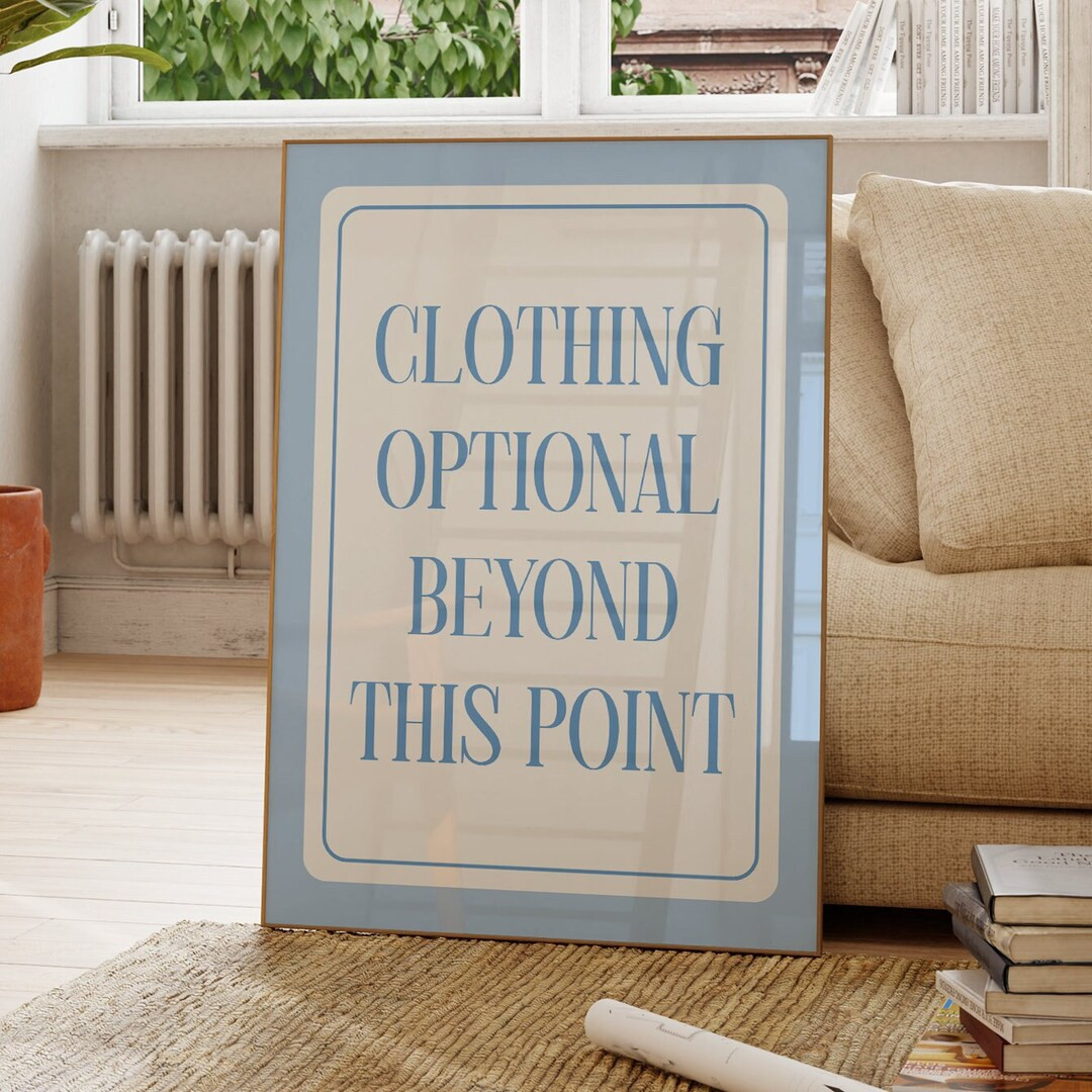 Clothing Optional Print Trendy Coastal Wall Art Blue Typography Poster Beachy House Decor Ocean S... | Etsy (US)