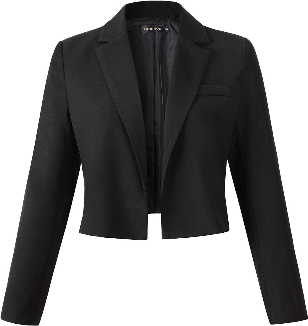 Beninos Womens Long Sleeve Open Front Crop Blazer Jacket (806 Black, L) at Amazon Women’s Cloth... | Amazon (US)