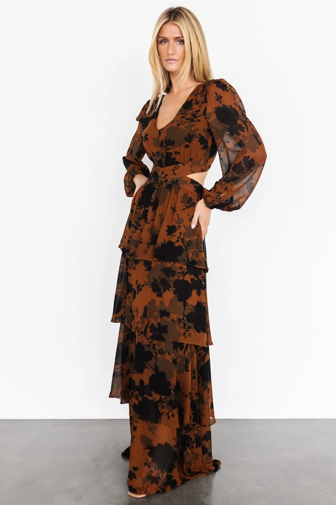 Adalia Open Back Maxi Dress | Espresso Print | Baltic Born