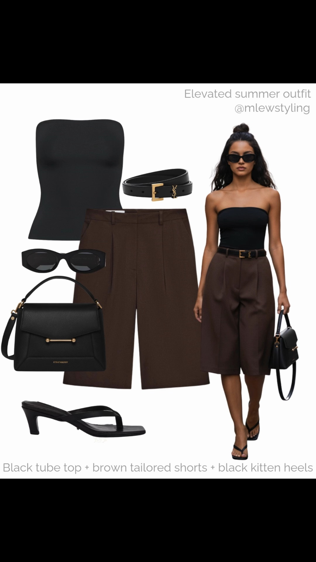Elevated summer outfit with brown & black 〰️

Tags: chocolate brown Bermuda shirts, ysl belt, Aritzia tube top, kitten heel thong sandals, black sunglasses, Strathberry handbag, old money style, capsule wardrobe, outfit formulas

#LTKsummer #LTKstyletip #LTKshoes
