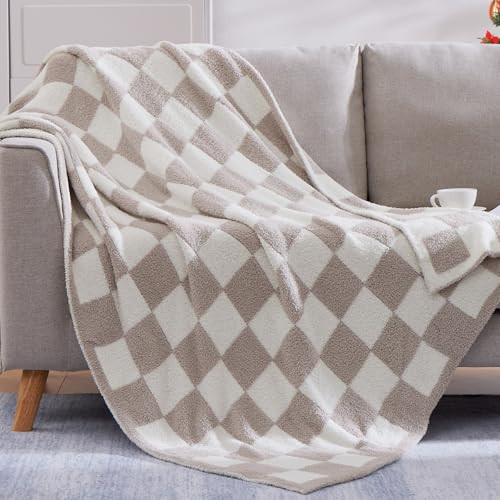 WRENSONGE Checkered Throw Blanket, Taupe Soft Cozy Fluffy Warm Hand Made Throw Blankets for Couch, Sofa, Chair, Bed, Camping, Picnic, Travel Lightweight Bed Blanket - 50"*70" | Amazon (US)