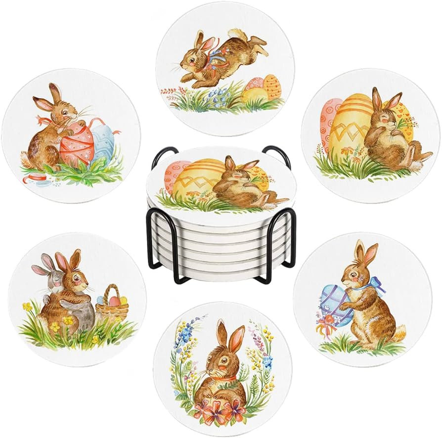 LOKMU Coasters for Drinks,Round Absorbent Ceramic Stone Coaster Sets of 6 with Metal Holder Stand... | Amazon (US)