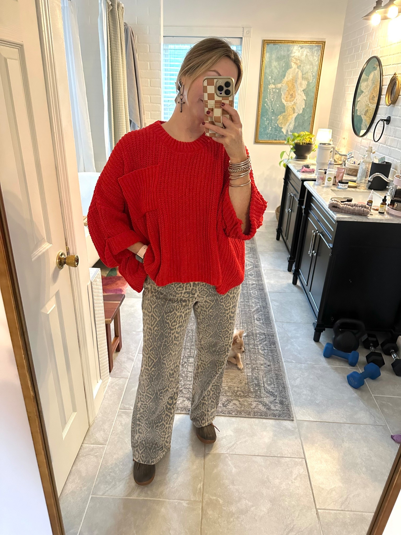 Sunday ootd, leopard pants, red chic my sweater
Holiday outfit ideas, casual holiday outfits 

#LTKStyleTip #LTKSaleAlert #LTKFindsUnder50