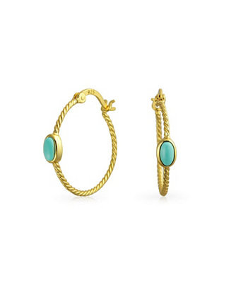 Twisted Cable Hoop Huggie Earrings Stabilized Turquoise Gold Plated Sterling Silver | Macy's