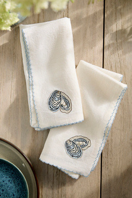 Embroidered Seafood Linen Napkins, Set of 2 | Anthropologie (US)