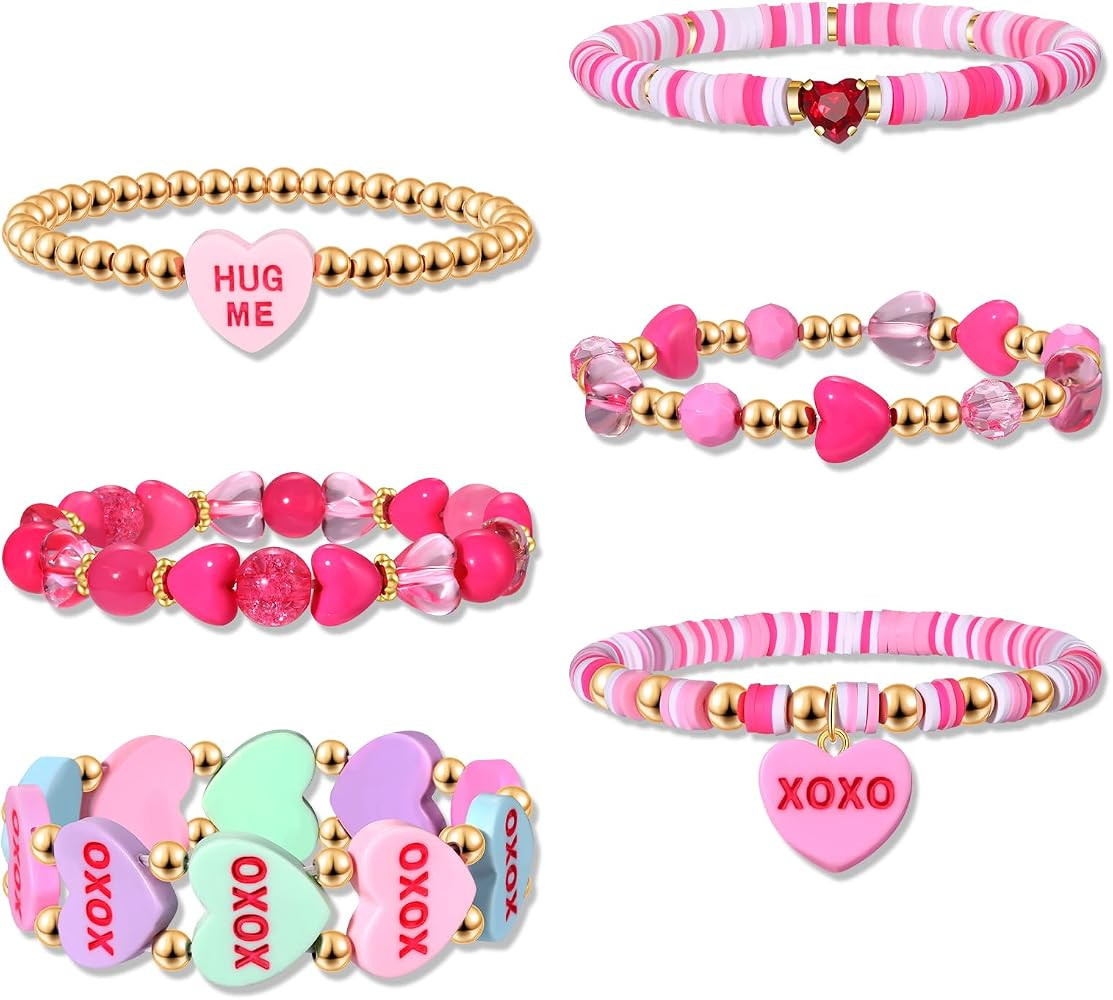 MOLOCH Valentine's Day Beaded Bracelet for Women Pearls Conversation Heart Candy Charms Bracelet ... | Amazon (US)