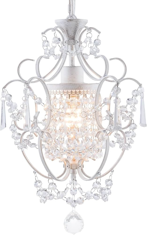 Modern Mini Chandelier,White Retro Crystal Light Fixtures Ceiling Mount 1 Light Small Crystal Cha... | Amazon (US)