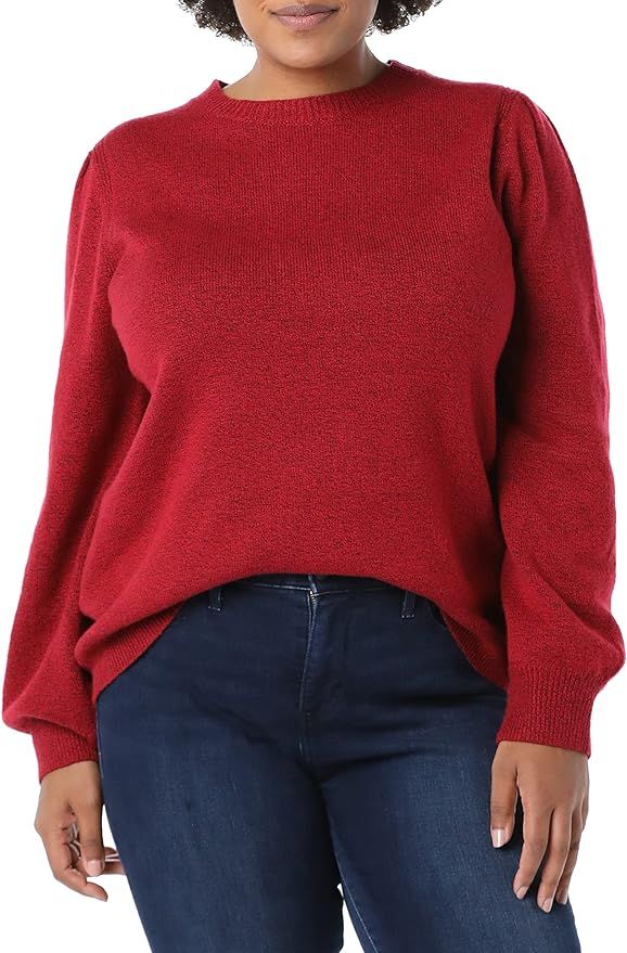 Amazon.com: Amazon Essentials Women's Soft Touch Pleated Shoulder Crewneck Sweater, Dark Red, Sma... | Amazon (US)