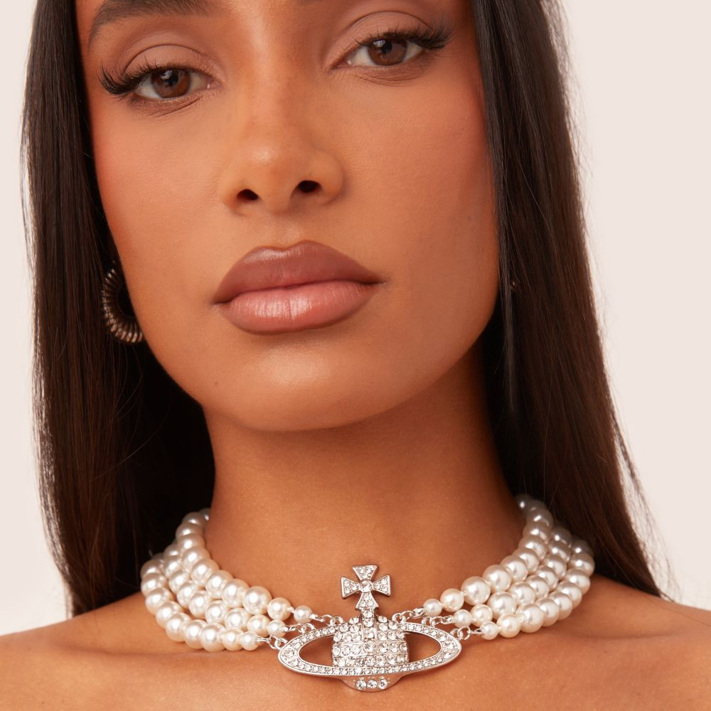 Diamante Pearl Detail Multi Choker Necklace In Silver | EGO (UK)
