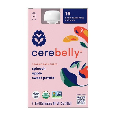 Cerebelly Spinach Apple Sweet Potato Baby Meals Multipack - 4oz/3pk: Organic, Non-GMO, Stage 2 Pureed Pouches | Target