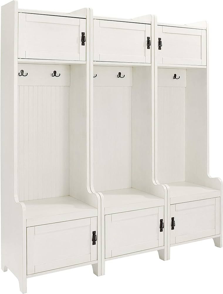 Crosley Furniture Fremont Tower Entryway Hall Tree with Storage (Set of 3), Distressed White | Amazon (US)