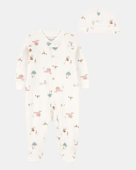 Baby 2-Piece Barn Print 2-Way Zip Sleep & Play & Headwrap Set - Ivory | Carter's Inc
