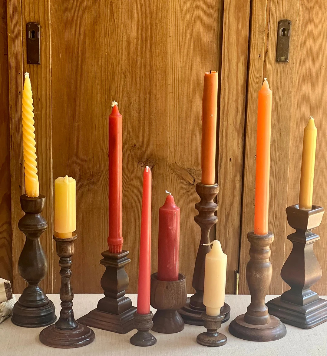 Vintage Wooden Candlestick Holders Candle Holders Set of 9 - Etsy | Etsy (US)