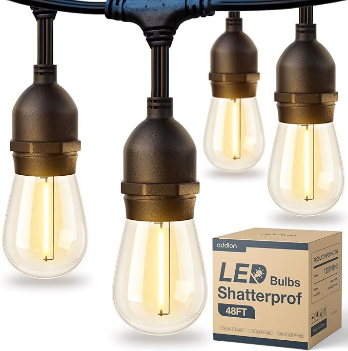 addlon LED Outdoor String Lights 48FT with Edison Vintage Shatterproof Bulbs and Commercial Grade... | Amazon (US)