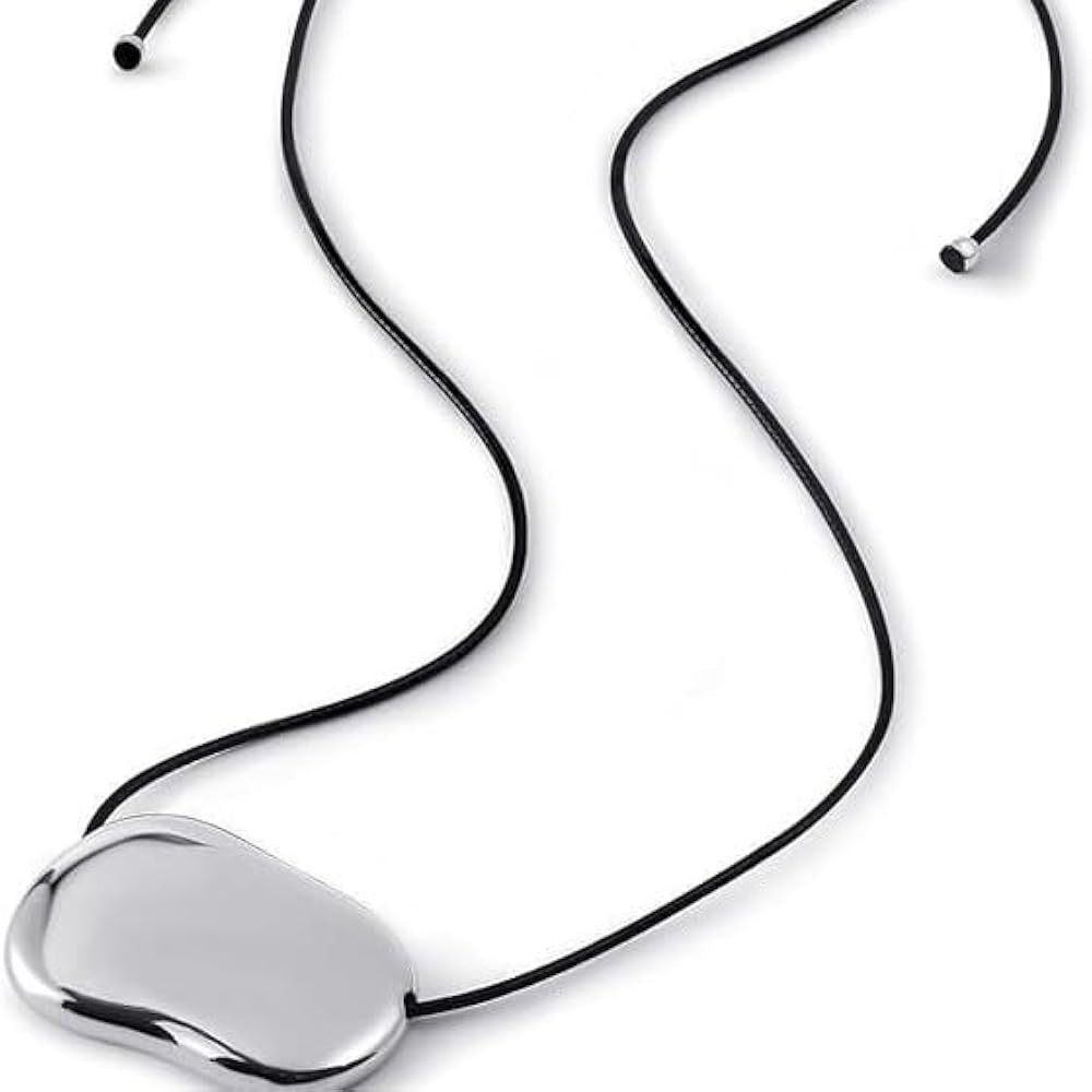 Chunky Silver Pebble Bean Pendant Necklace for Women, a Black and Silver Statement Cord Necklace ... | Amazon (UK)