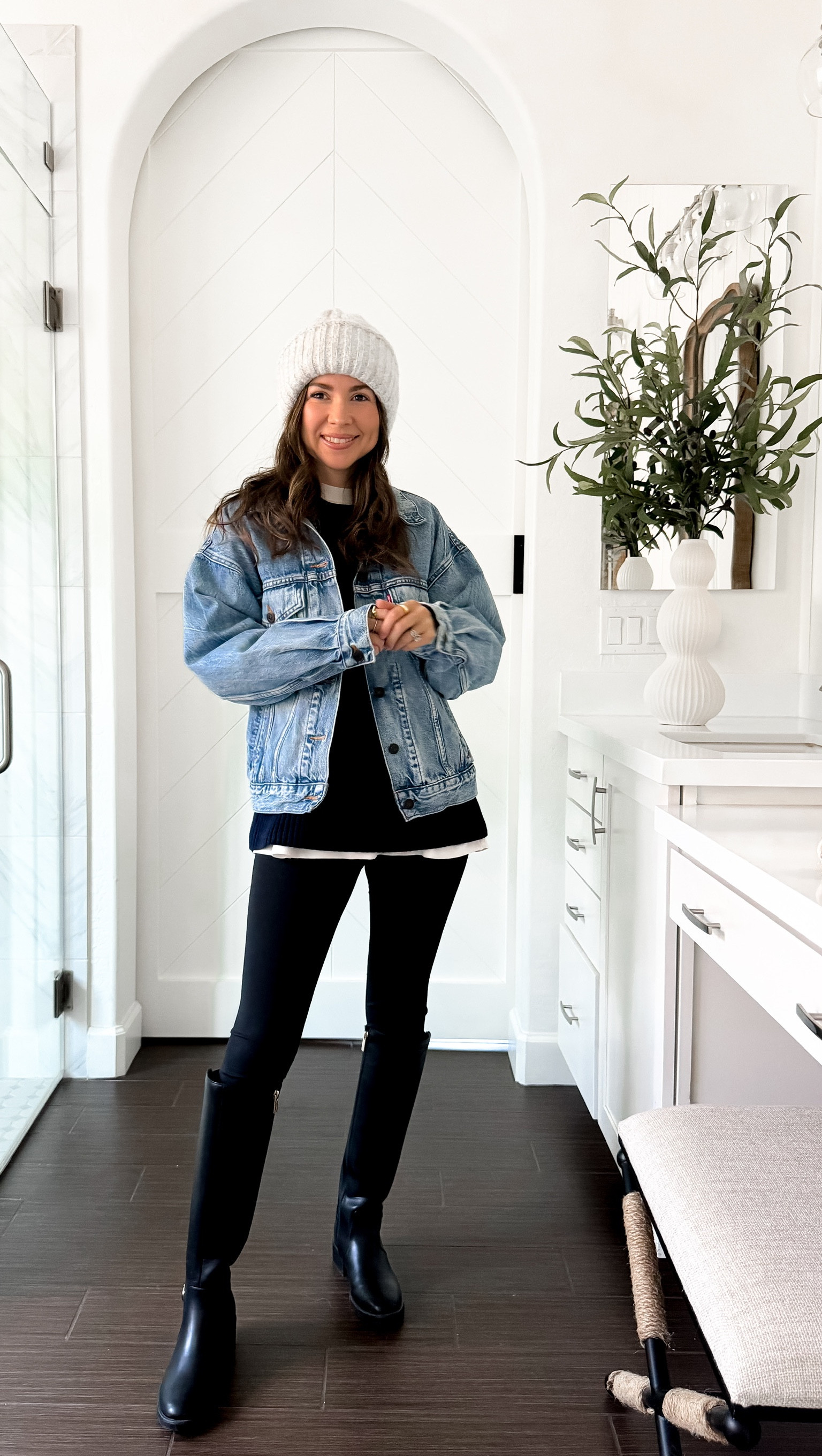 Love this casual winter outfit! 

Jean jacket, winter style, beanie, winter outfit inspo, trendy mom style, styling layers, mountain outfit inspo, tall boots

#LTKStyleTip #LTKSeasonal