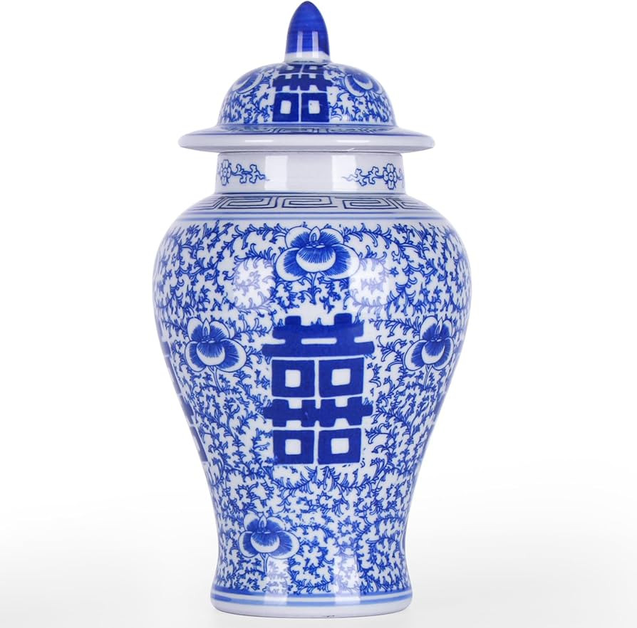 Blue and White Ginger Jar with Lid Chinoiserie Decor Antique Style Porcelain Ginger Jars for Home... | Amazon (US)