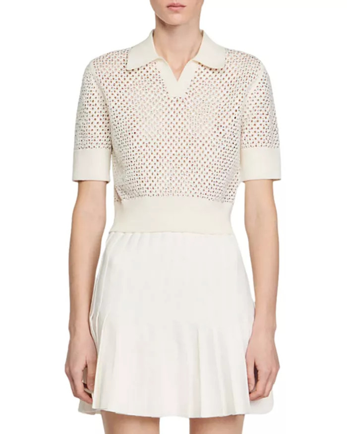 Crochet Rhinestone Polo Top | Bloomingdale's (US)