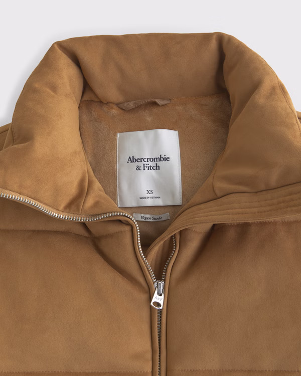 Women's Vegan Suede Short Puffer | Women's | Abercrombie.com | Abercrombie & Fitch (US)