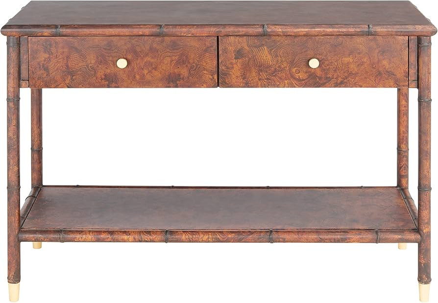 SAFAVIEH Home Collection Tudor Dark Brown/Gold 2-Drawer Lower Shelf Console Table (Fully Assemble... | Amazon (US)
