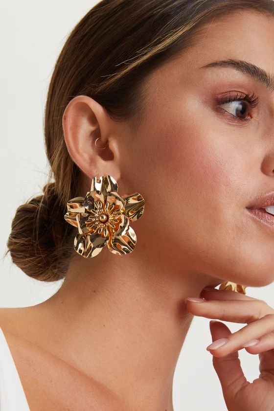 Blooming Glory Gold Flower Statement Earrings | Lulus (US)