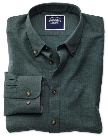 Slim fit green herringbone melange shirt | Charles Tyrwhitt US
