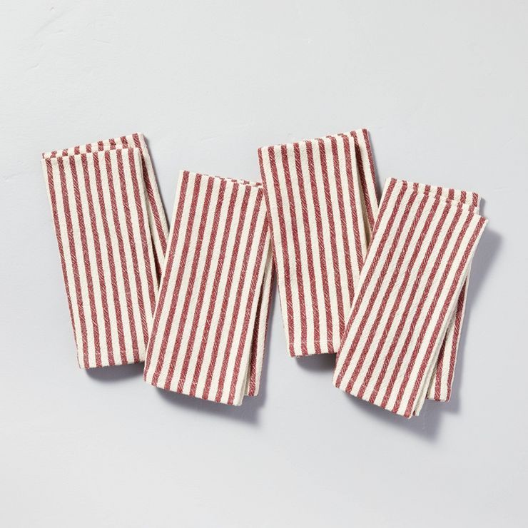 4pk Ticking Stripe Woven Napkin Set Dark Red/Cream - Hearth &#38; Hand&#8482; with Magnolia | Target