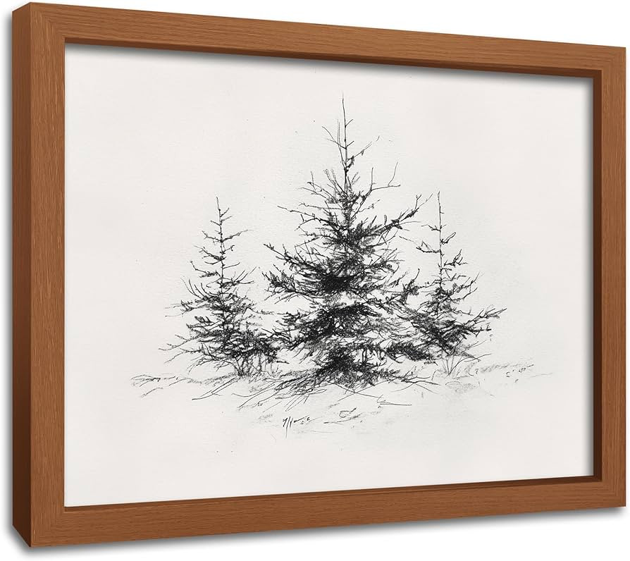 Framed Christmas Tree Wall Art, Christmas Tree Art Print Rustic Vintage Illustration Black and Wh... | Amazon (US)