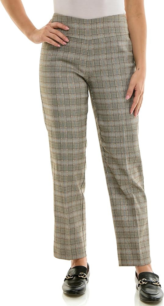 Zac & Rachel Women's Pull-On Ankle Length Pant with Tummy Control Waist Band, Black Multi Rose, 1... | Amazon (US)