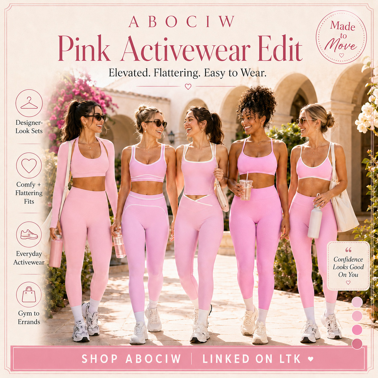 ABOCIW Elevated Athleisure | PINK Edit

The pink activewear sets that make everyday athleisure feel feminine, flattering, and instantly put together!

These ABOCIW activewear looks are perfect when you want something comfortable enough to move in, but cute enough to wear out without feeling underdressed. 

The soft pink color story feels fresh and confidence-boosting, the matching set styling makes the whole outfit look intentional, and the fitted silhouettes give that flattering, designer-look feel without needing a complicated outfit.

This is the edit to check first for gym days, Pilates, walks, errands, coffee runs, travel days, casual weekends, school drop-off, athleisure outfits, and those “I want to look cute but still be comfy” moments. 

It solves the activewear problem perfectly: pieces that feel practical for real life, but still make you feel styled, confident, and pulled together.

I love that these can go workout-to-errands so easily — just add sneakers, a tote, sunglasses, a water bottle, or a light layer and the whole look feels done.

I pulled together the pink ABOCIW styles worth checking first so you can skip the scroll and go straight to the sets that feel the most wearable, flattering, and easy to rewear.

📌 SAVE this for pink activewear outfits, gym-to-errands looks, and cute matching sets that make getting dressed feel effortless.

↓ Everything is linked!

#LTKActive #LTKSaleAlert #LTKTravel