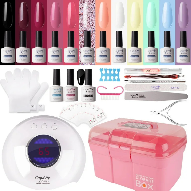 Candy Lover Gel Nail Polish Kit with LED UV Lamp, Natural Quick Dry Longer-lasting Gel Nail, 12 C... | Walmart (US)