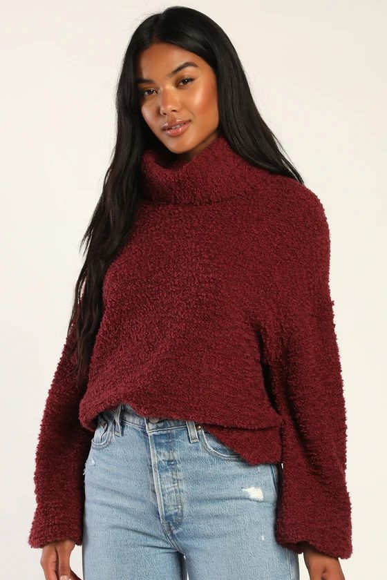 Warmer Together Burgundy Knit Oversized Turtleneck Sweater | Lulus (US)
