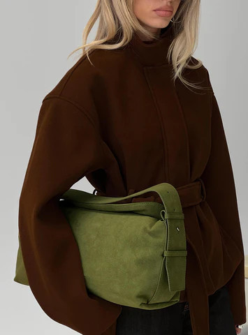 Seraphia Faux Suede Shoulder Bag Green | Princess Polly US