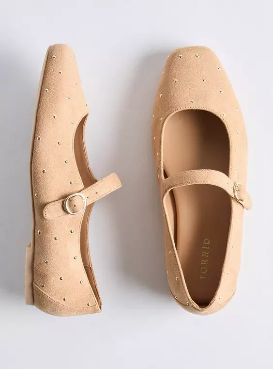 Studded Mary Jane Ballet Flat (WW) in Black | Torrid (US & Canada)
