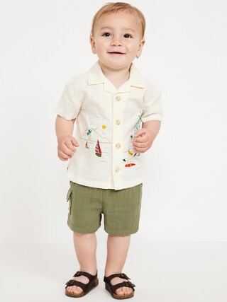 Short-Sleeve Linen-Blend Graphic Camp Shirt for Baby | Old Navy (US)