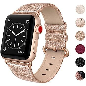 SWEES Leather Band Compatible for Apple Watch 38mm 40mm, Genuine Leather Shiny Bling Glitter Stra... | Amazon (US)