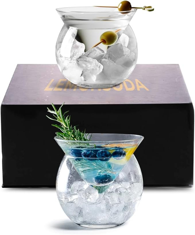 LEMONSODA Stemless Martini Glasses with Chiller - Elegant Cocktail Glass Set with Caviar Server B... | Amazon (US)