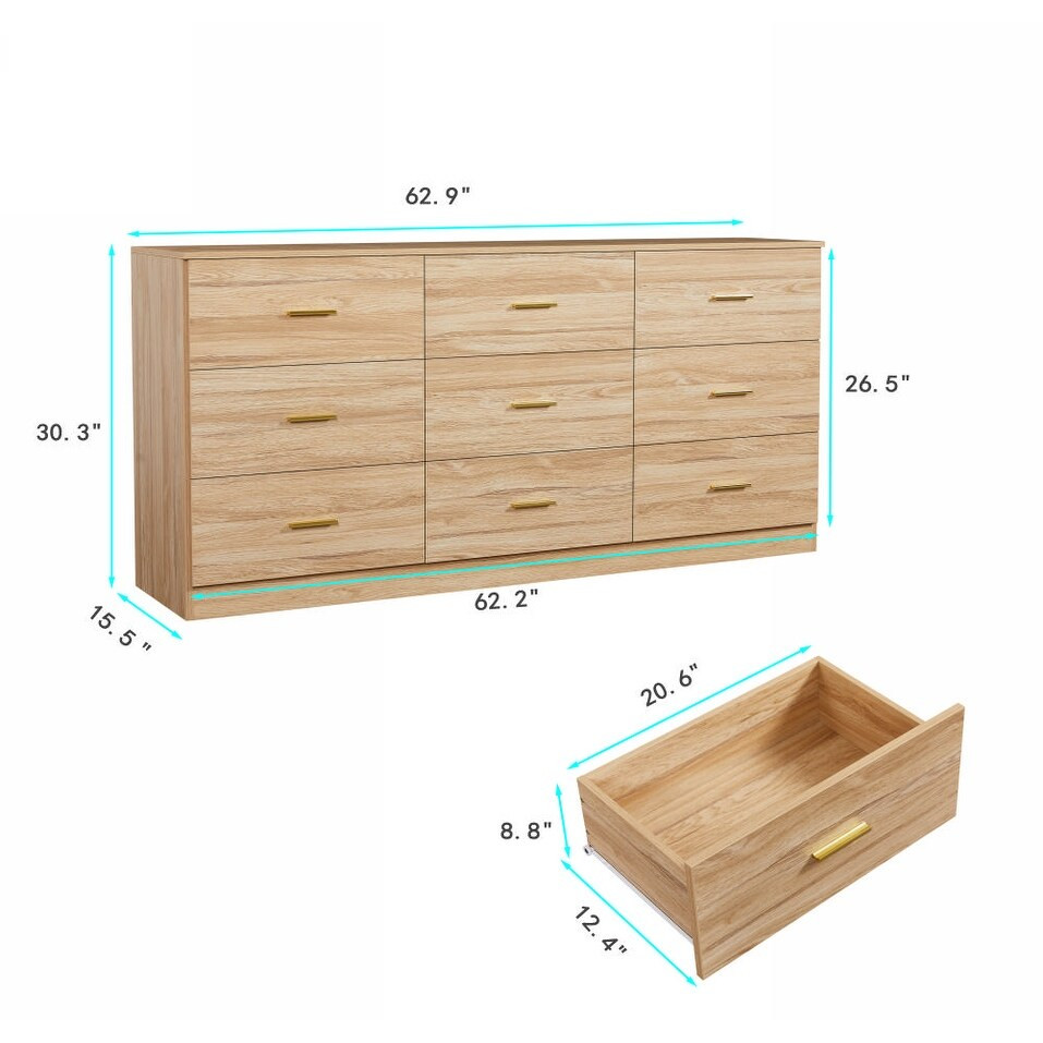 Modern Natural 9-Drawer Dresser for Bedroom - Ample Storage Wide Chest of Drawers, Sturdy & Safe | Bed Bath & Beyond