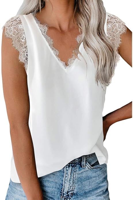 Lime Flare Women Dressy Lace Summer Tank Silky Cami Tops | Amazon (CA)