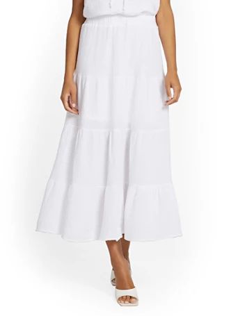 NY & Co Women's Gauze Tiered Maxi Skirt White Size X-Large Cotton | New York & Company